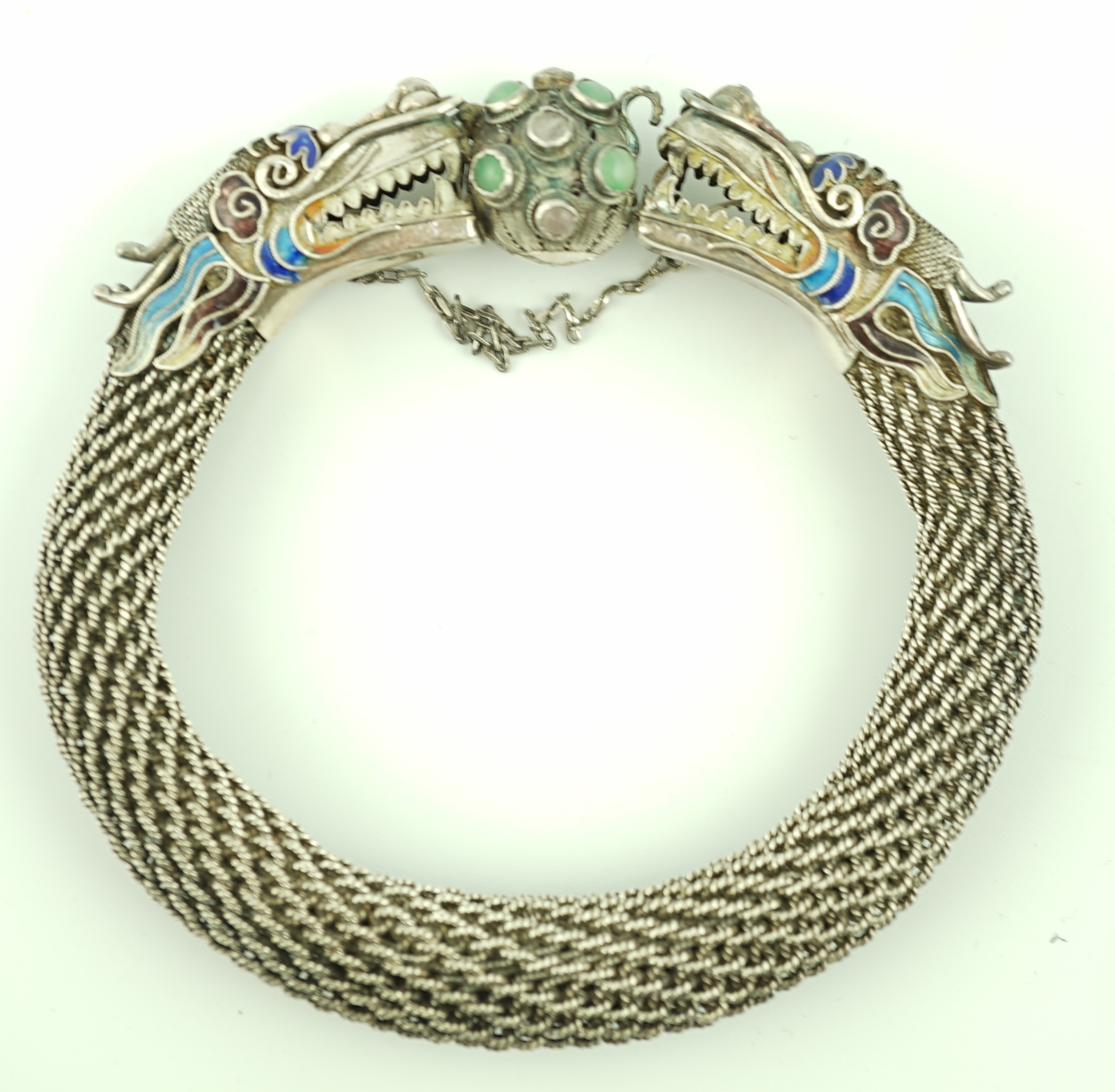 A Chinese silver, enamel and crystal 'dragon' bracelet, first half of 20th century